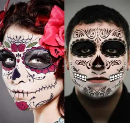 Halloween Decor Face Tattoo Stickers Facial Makeup Sticker Day of The Dead Skull Face Mask Waterproof Masquerade Tattoos XBJK19091413574