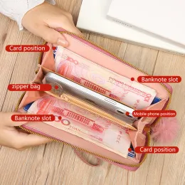 Women's Hollow Leaf Pattern PU Leather Long Wallet - Pink Zipper Clutch Purse With Multiple Card Slots - View #9