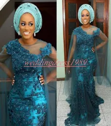 Trendy Aso Ebi Meerjungfrau Abendkleider Spitze Perlen Südafrika Nigerian Vestidos de Festa Party Kleid Abschlussball formelle Festzug Feier5496655