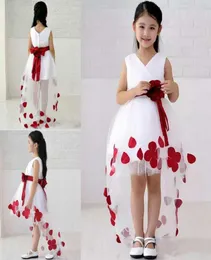 Red Flower Apliques Girls Pageant Dress High Tule Low A Linha Frente Curta Longa Lonzinhas Meninas Vestido de Festa de Evening Prom Dre4368313