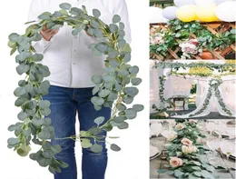Yoğun yaprak yapay okaliptüs çelenk, dekoratif çiçekler el yapımı ipek çiçek sarmaşıkları yeşillik parti düğün zemin arch1471115