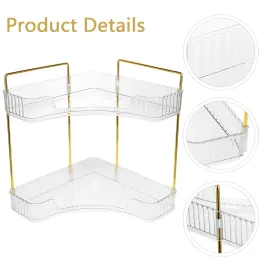 2-Tier Bathroom Shelf Corner Countertop Storage Clear Corner Vanity Tray Space Saving Makeup Organizer Kitchen Spice Rack