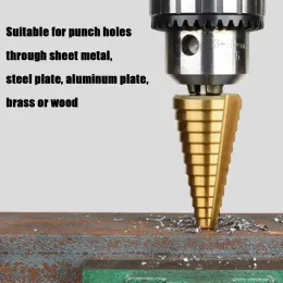 4-12 4-20 4-32 mm HSS Titanium com revestimento de etapa Ferramenta de perfuração Ferramenta de potência Metal Metal de alta velocidade Furador de madeira Cutter Etapa Droca de cone