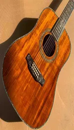 Custom 12 Strings KOA Solid Koa Top Abalona Abalão Cindagem 45dk Guitarra elétrica acústica2139290
