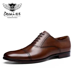 Boots Desai Brand Full Grain Leather Leather Business Men Dress Shoes Retro Patent Leather Oxford Shoes for Men Eu Size 3847
