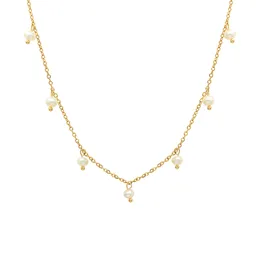 천연 틈새 시장 및 다목적 복고풍 스타일 보석 티타늄 강철 도금 18K Real Gold Freshwater Pearl Loose Bead 목걸이 여성 쇄골 체인