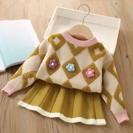2 pezzi Set Baby Winter Clothes Girls Cardigan Giacca +Scapa per bambini Abbigliamento da maglia per bambini Calda maglione caldo abiti per bambini