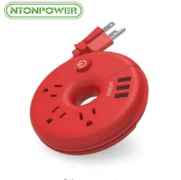 Ntonpower Orijinal Seyahat Gücü Şeridi USB Uzatma Kablosu Taşınabilir Akıllı Soket Noel Hediyeleri için Kırmızı Donuts1964175