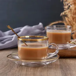 Kubki Golden Edge Glass Coffee Cups Lover Para odporna na ciepło Teacup 1 Zestaw kubka spodek zaawansowany na popołudniową herbatę