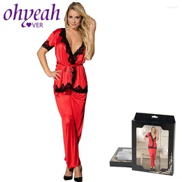 家庭用衣類ohyeahlover女性セクシーなサテンシルクパジャマセット半袖トップパンツスリープウェアミュージャーナイトウェアパジャマフェムRF80286