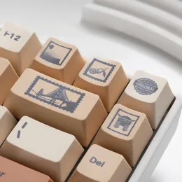 Tillbehör Retro Stamp Khaki KeyCaps 129 Keys Cherry PBT SubliMation Lämplig för 60/61/64/72/82/87/104/108 Mekaniskt tangentbord DIY Keycaps