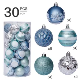 30pcs/conjunto 6 cm de ornamentos de bola de Natal decoração pendurada decoração verde vermelho branco pingente colorido bolas de Natal