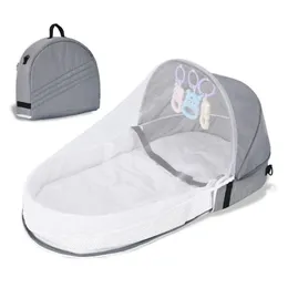 Baby Bed Folding Portable Baby Crib with Net and Awning Baby Nest Portable Baby Bed for Camping Infant Bed Bassinet for Baby 240326