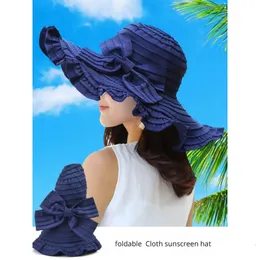 Moda yaz kadın şapkası büyük jant güneş güneş kremi katlanabilir plaj serin UV koruma yüz maskesi panama hat240409