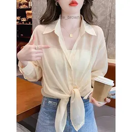 Versão coreana Cloth Sun Protection Clothing Summer 2024 Novo Cardigan Casual Cardigan Fino camisa versátil de mangas compridas