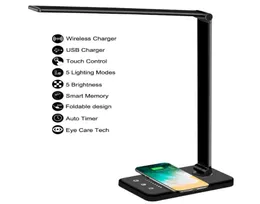 مصابيح الجدول مصباح LED Eyecaring مع منفذ USB تعتيم مكتب Fast Wireless Charger7144807