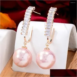 Dangle Chandelier Earrings Siscathy Korean Luxury Cubic Zircon Pearl Hanging For Women Party Anniversary Jewelry Valentines Day Gifts Oth5Q