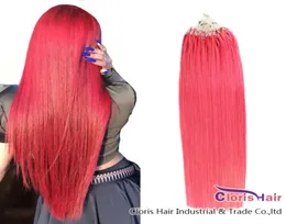 Tjock slut rosa slinga Mikroring hår 100 mänskliga hårförlängningar brasilianska remy kapsel keratin mikro länk pärla hår 100 strängar 04421750