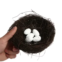1set el yapımı kurbağa asma dokuma yapay kuşlar sahte yumurta ile yuva saman tünek ev dekoru Paskalya süsü fotoğrafçılığı sahne hediyesi