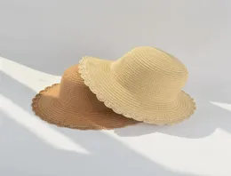 Girls Cappello fai -da -te in pizzo estivo cappelli di paglia di paglia per bambini ombra da sole semplici bambini larghi brim beach sunhats A65613339232