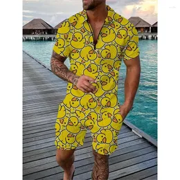 Men's Tracksuits Summer Men Tracksuit Funny Duck 3D Impressão curta Zipper pólo shorts 2 peças conjuntos masculinos de superdimensionar hip hop