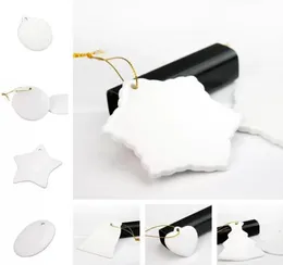 Dhl nave vuoto bianca sublimazione ceramica a ciondolo creativo ornamenti natalizi di trasferimento calore stampare ornamento ceramico fai -da -te cuore ro1776565