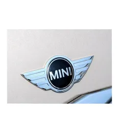 10pcs lot mini cooper logo 3D araba çıkartmaları Mini araba ön rozet logosu için metal amblemler Araba rozetleri için 3M çıkartma