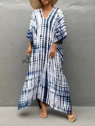 2024 Womens Long Caftans Print Baddräkt täcker casual maxi klänning plus storlek kaftan mantel tunika kimono sommarstrand slitage 240327