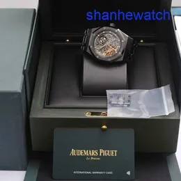 AP Athleisure Wrist Watch Royal Oak Series 15416CE Black Ceramic Double Swivel 41mm 중공 다이얼 투명한 하단 자동 기계.