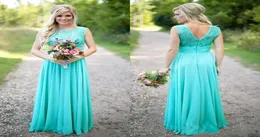 2017 New Arrival Chiffon Turquoise Lace Bridesmaid Dresses Scoop Neckline Floor Lenght