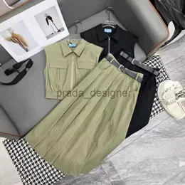 Designer women's Two Piece Dress Sets Spring and summer new workwear style fashionable and generous sleeveless lapel top paired with pleated skirt set skirt