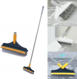 2 in 1 Floor Scrub Brush Long Handle Removable Wiper Stiff Bristle Magic Broom Brush Squeegee Floor Mop Bathroom Tub Cleaning