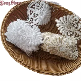 3Yards 9cm Width Pure Polyester Gold White Water Soluble Embroidered Lace Trim DIY Material