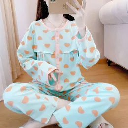 Spring Autumn Cotton Pregnant Women's Set, Suitable for Breastfeeding Before After Delivery, Full Term and Postnatal, Feeding Home, Love Peach Two Set