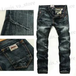 Mäns jeans Nyligen modedesigner män jeans retro grn blå smal fit rippade jeans män byxor vintage casual bomull denim byxor hombre t240409