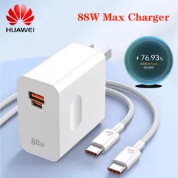 Huaweiデュアルポート充電器88W EU/US Super Fast Charger USB A/C PD POWER ADAPTER 6AタイプCケーブルタブレットメイト60 P60 Pro+ 50