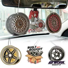 JDM Car Air Freshener Hanging Car Rear View Solid Paper Wheel Hub Wheel Cute Girl Car Diffuser Interior Accessories Pendant