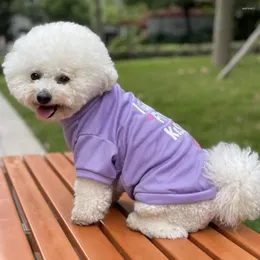Pullover de vestuário para cachorro Blusa de camiseta macia e confortável para o verão, adorável, impressão de letra redonda, vestido de pescoço em casa