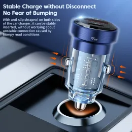 Toocki Type C -billaddare 45W Snabbladdning4.0 QC3.0 SCP 5A PD Fast Charging USB C Car Phone Charger för iPhone Xiaomi Samsung