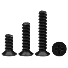 500/ 200/ 100/ 50/ 20pcs M1 M1.2 M1.4 M1.6 M2 M2.5 M3 M3.5 M4 M5 Small Black Steel Cross Phillips Flat Countersunk Head Screw