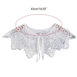 Women Hollow Out Crochet Lace Shawl Fake Collar Shiny Pearl Beaded Necklace Cape T8NB