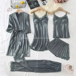 Home Ostrocie PaJamas Suit Spring Autumn Long Rleeve piżama seksowna koronkowa kobiety nocna w intymna bielizna swobodna leżak