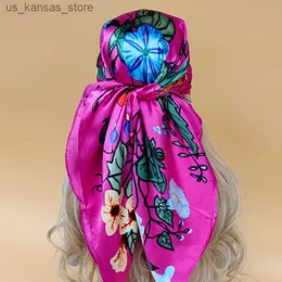 Halsdukar 2023 Luxury Sunscreen Silk Hijab Women New 90x90cm Beach Scarves Mode The Four Seasons Sals Popular Design Square Headscarf240409