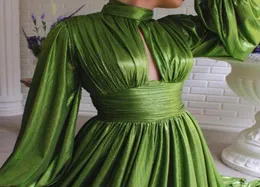 Vero immagine Abiti da ballo verde oliva olivani con manicotto lunghi abiti da sera split a manica floreale moquette moquette pista di moda CH9797769