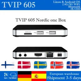 Kutu TVIP605 Linux Android Nordic Bir TV Kutusu 4K 2.4G/5G Çift Wifi Dört Çekirdek Akıllı TVIP Box TVIP605 Çift Sistem V.605 H2.65 IP TV Kutusu