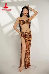 Stage Wear Belly Dance Set Set for Women Big Seques Bra Split Long Skirt 2pcs Girl's Oriental Dancing Performance Suit