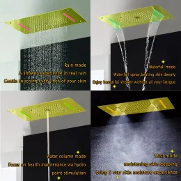 Pincel ouro escova escondido painel de chuveiro termoestático led chuva cachoeira grande chuveiro teto de teto de banheiro de torneira