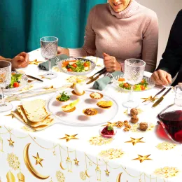 130*220cmイスラム教徒のフェスティバルラマダンパーティープラスチック使い捨てテーブルカバーテーブルクロスEid Mubarak Home Decor Table Mat Supplies