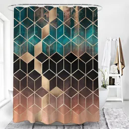 スタンドモダンな幾何学的パターン印刷シャワーカーテンウォーターキューブバスルームスクリーン装飾防水ポリエステル生地の背景