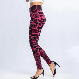 Cuhakci Workout Yoga Red mimetico Leging Stretch Slim Fit Pants False Tasca Stampa Donne Pantaloni a matita in vita alta